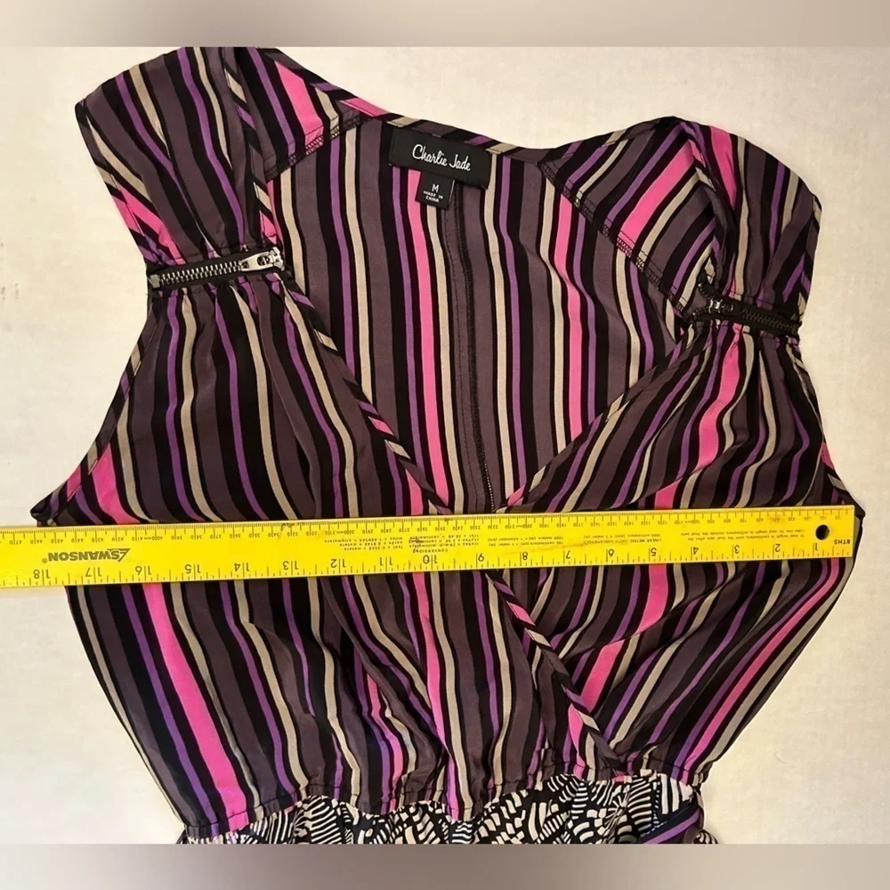 Charlie Jade 100% silk belted, sleeveless ‎ empire dress in multi color Sz M. P4